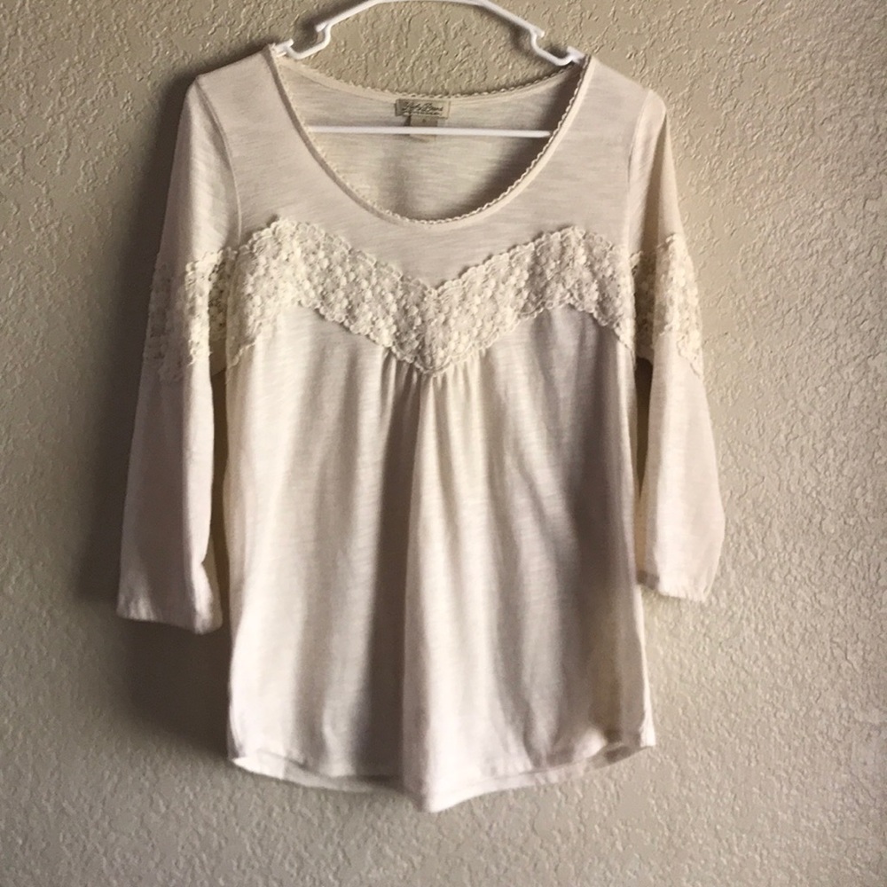 Lucky brand lace detailing 3/4 sleeve top